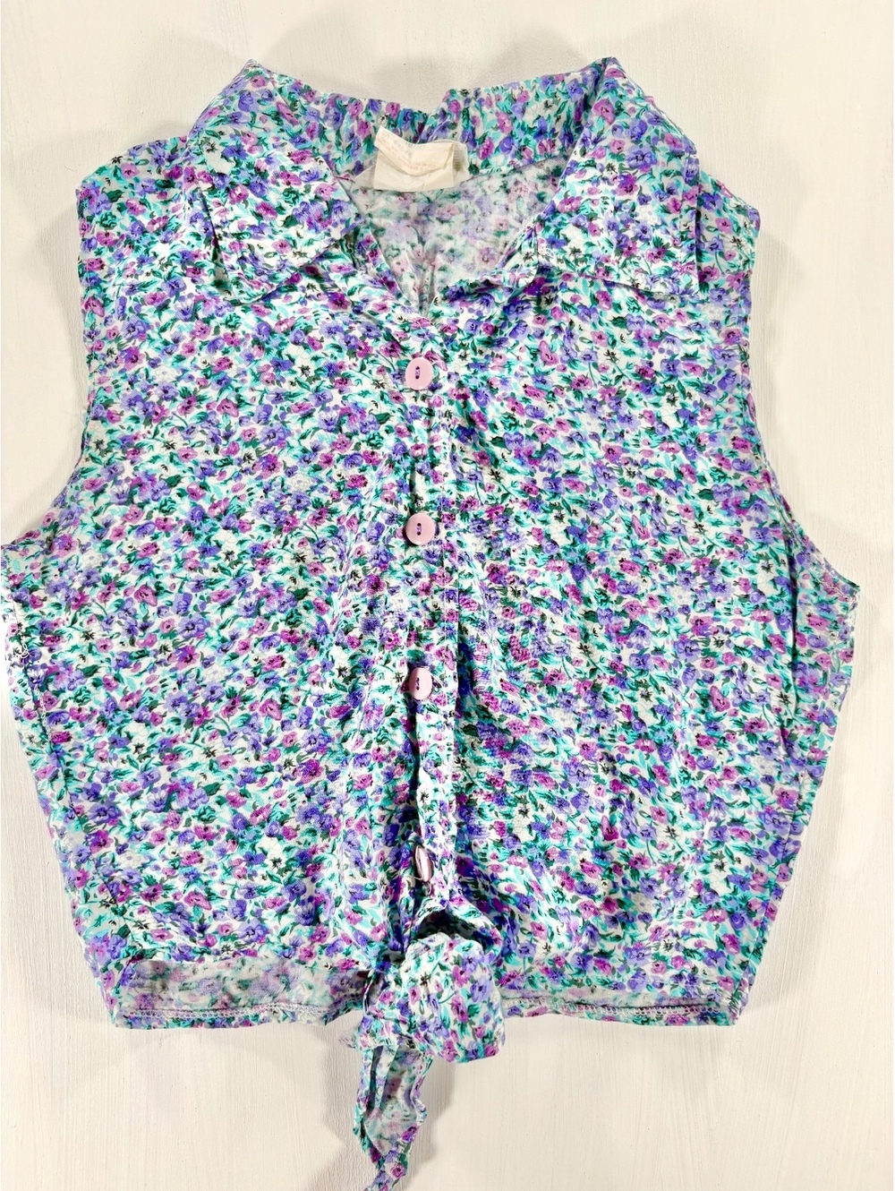 Vintage 90s Evidence Ditsy Floral Tie Front Button Up Boho Cottagecore Crop Top